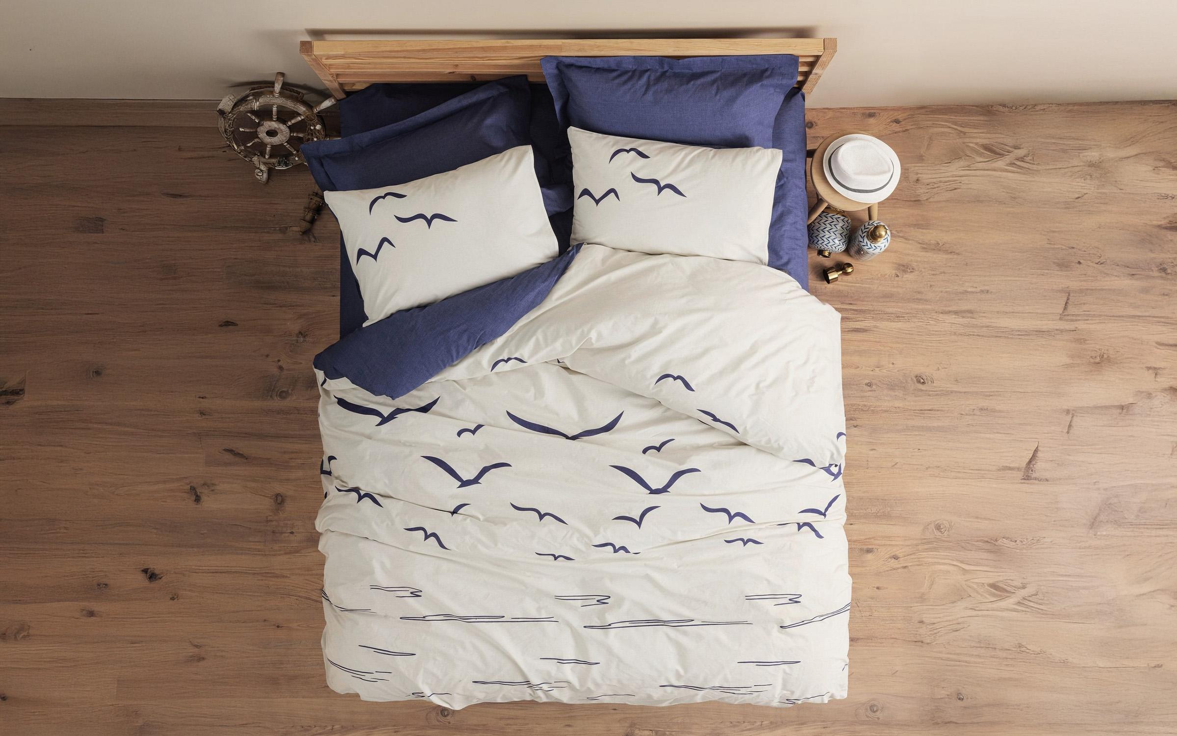 3 parts 160/220 cm; Ranforce 100% Cotton Bed linen Larum, dark blue + white  2
